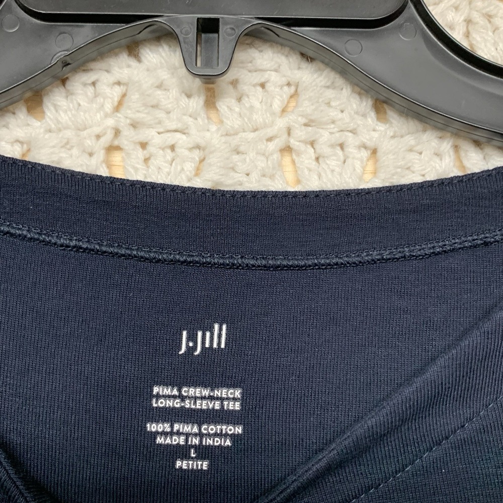 J Jill Top Shirt Women Sz L Petite  Navy Blue Pima Crew Neck Comfort Long Sleeve - Picture 3 of 8
